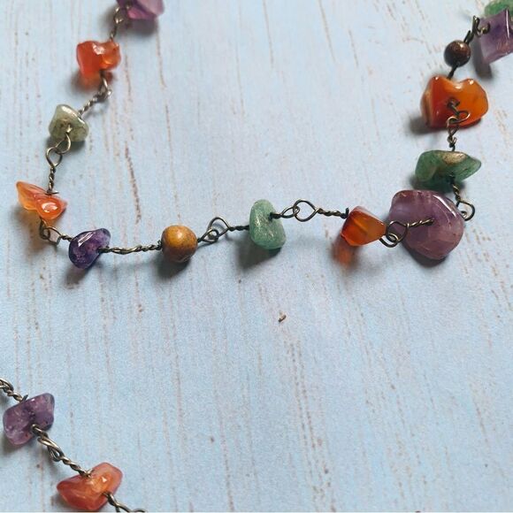Amethyst Aventurine Jasper Carnelian Rosary Link Long Necklace - Picture 2 of 2